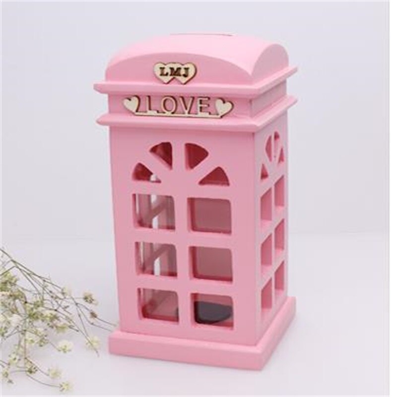 Reine handgemachte retro eisen telefonzelle mit uhren und antike telefon kreative Studio kleidung Einkaufen dekoration: Rosa