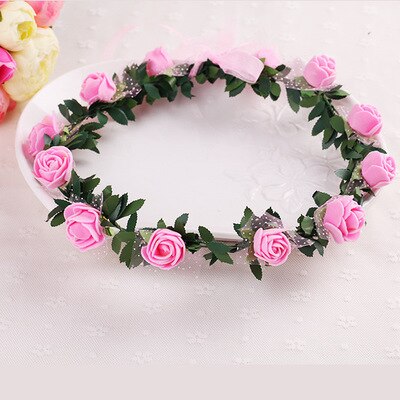 Guirnalda de flores artificiales para niños y adultos, tocado de corona, banda para el pelo, diadema, corona de princesa para novia, Decoración de cumpleaños y boda: Rosa