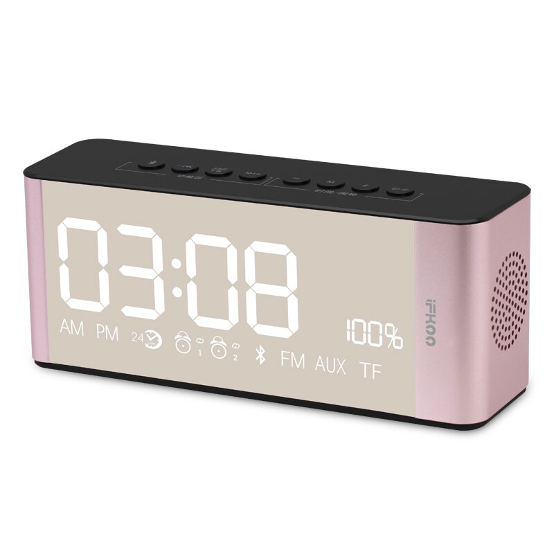 IFKOO D3 Mini Altavoz Bluetooth despertador teléfono inalámbrico ordenador portátil LED espejo coche USB portátil Subwoofer: Rose Gold