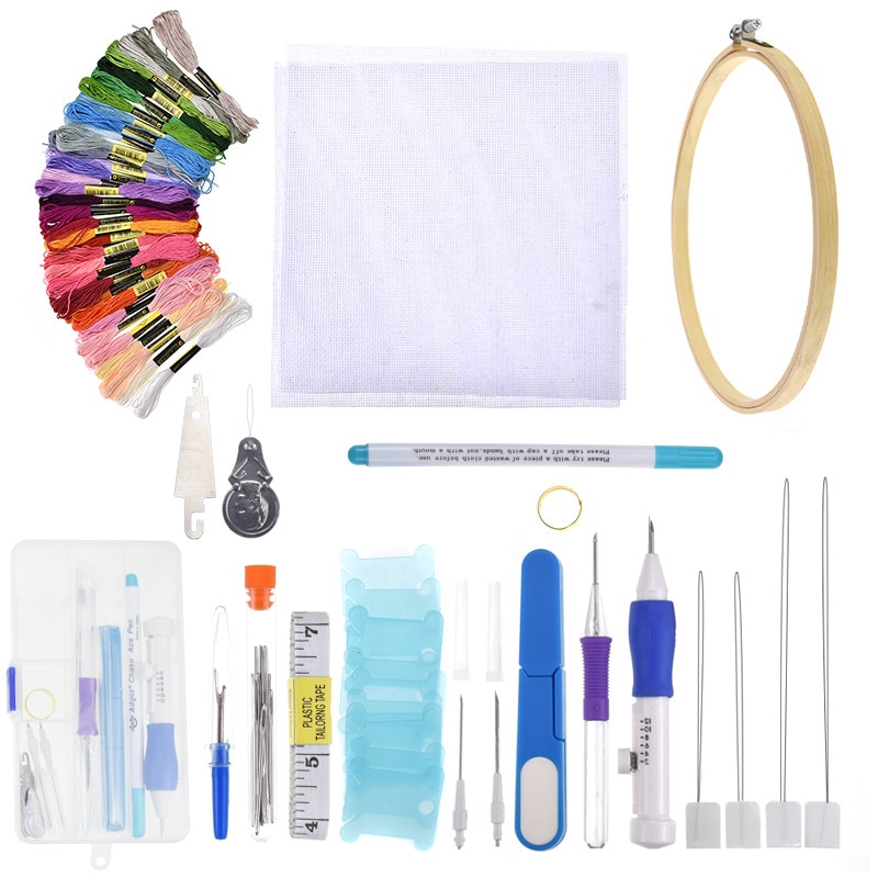 Magic Embroidery Pen Punch Needle Kit Craft Embroidery Threads Cross Stitch Embroidery Hoop DIY Knitting Sewing Accessory Tools