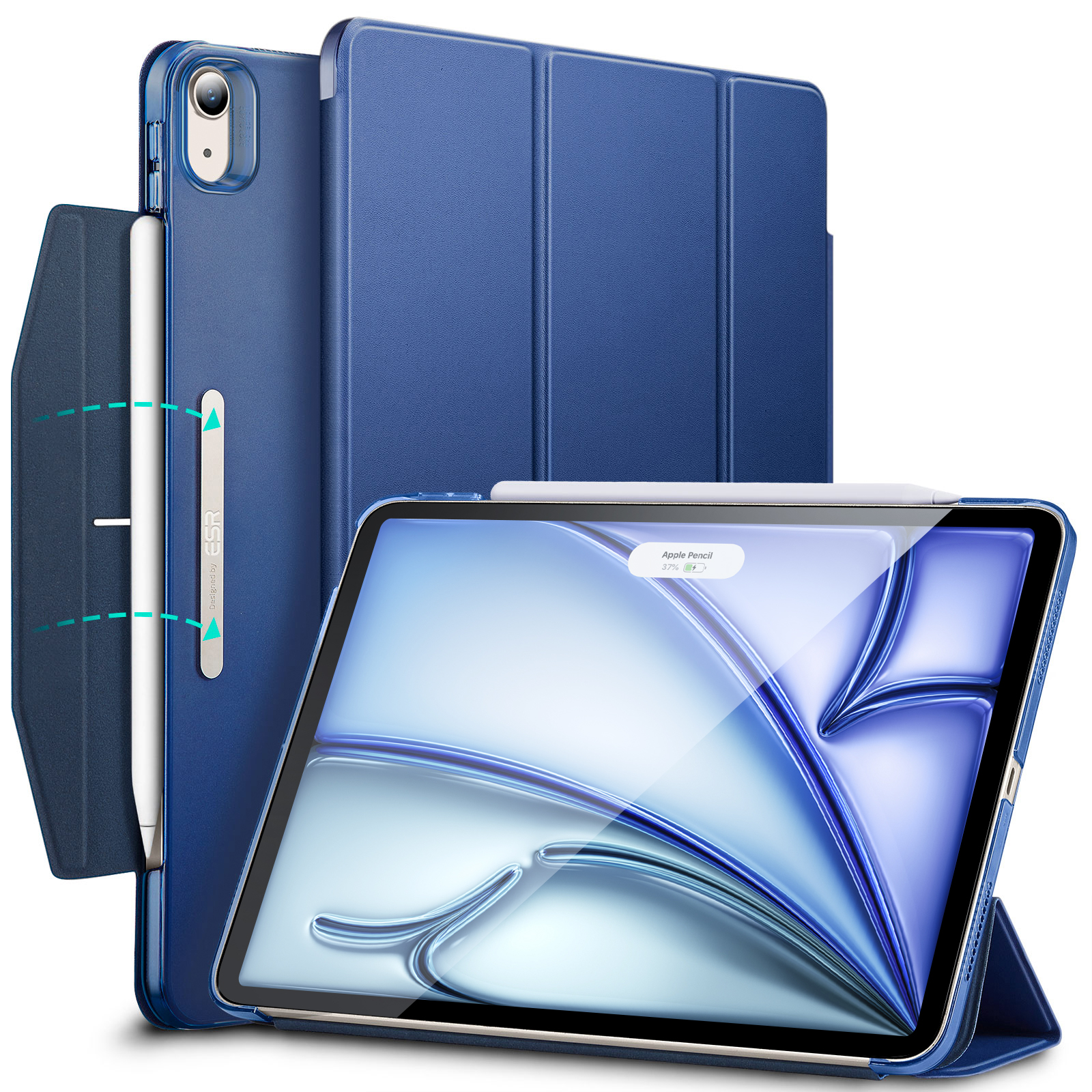 ESR for iPad Air 11/13 M2 Case Ascend Trifold Case Built-in Pencil Holder for iPad Pro 11/13 inch Back Cover 360 Protection: 8 / Blue