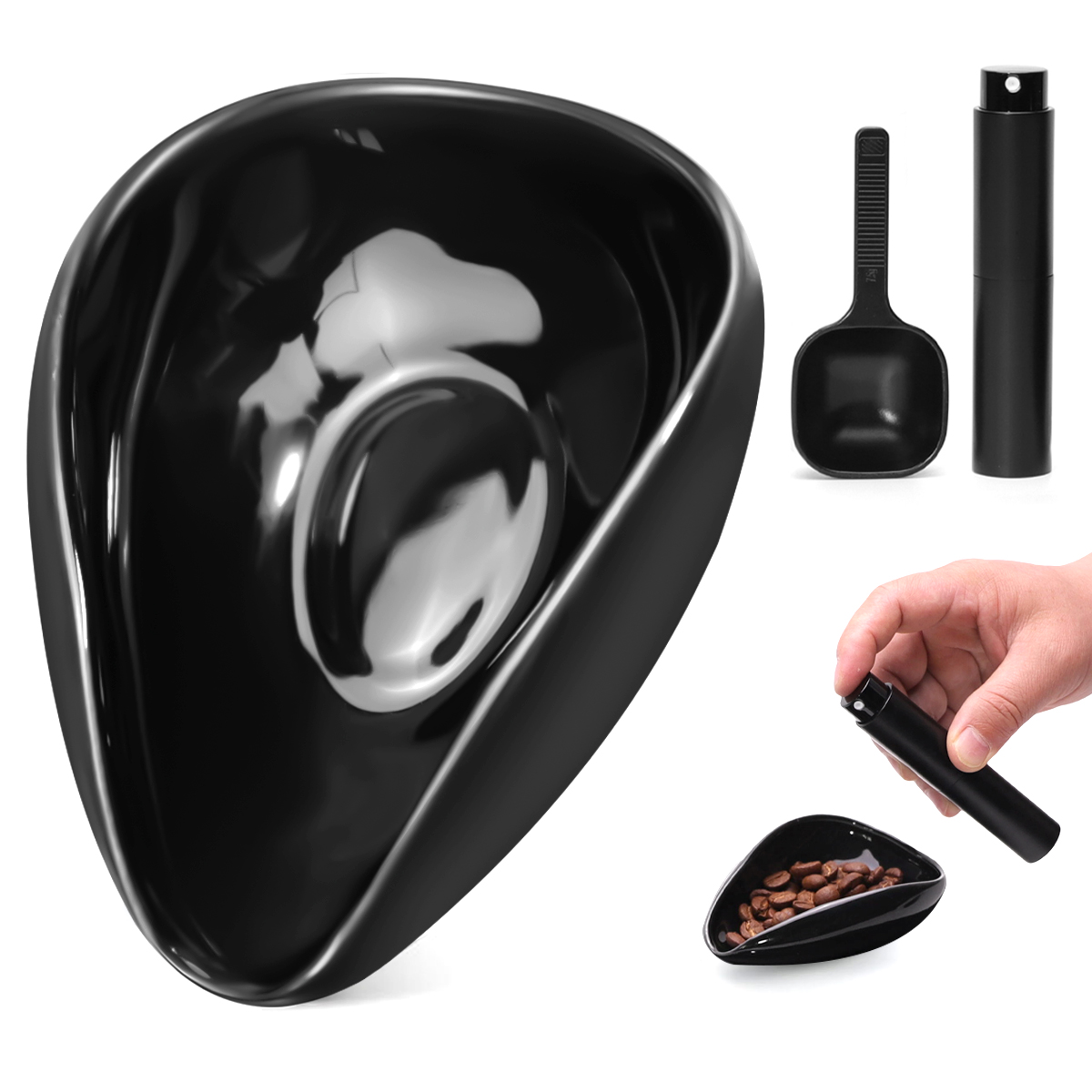 Leeseph Juego de cucharas y tazas dosificadores de granos de café, kit de bandeja medidora de recipiente dosificador de cerámica para café o té, accesorios para café expreso