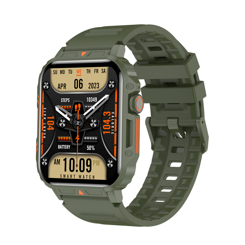 Montre intelligente militaire extérieure pour hommes et femmes, appel Bluetooth, tracker de fitness sportif, surveillance de la fréquence cardiaque, 340mAh: green