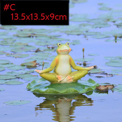 Resin Floating Bamboo raft Frog Statue duck Sculpture Outdoor Garden Pond Decorative Home Fish Tank Garden Decor Desk Ornament: F