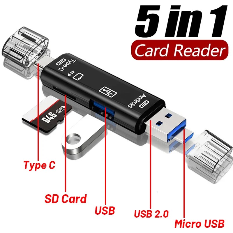 5 in 1 Multifunction USB 2.0 Type C USB Micro USB SD TF Memory Card Reader for Android Computer Dock OTG Type C Adapter