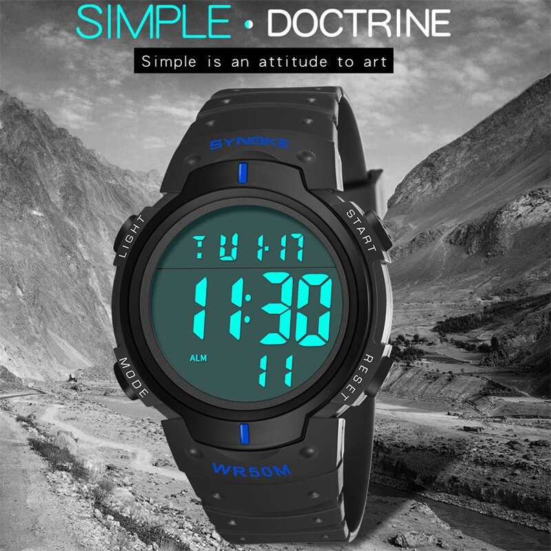 SYNOKE Mannen Horloge Te Lezen Grote Nummer Waterdichte Mode Outdoor Alarm Datum Elektronische Polshorloge Nachtlampje Sport Horloge