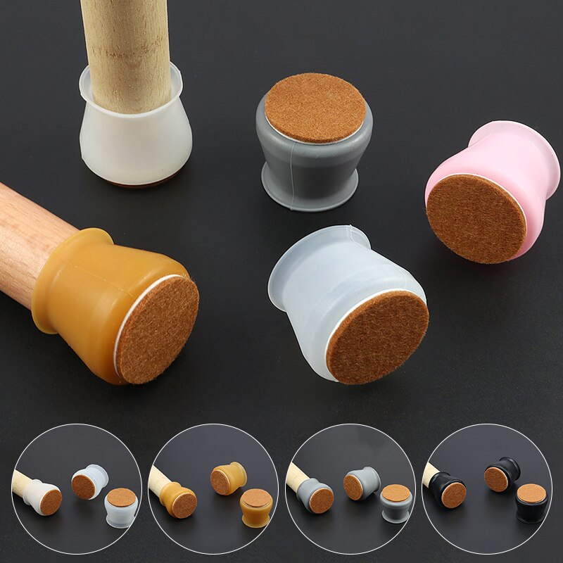4Pcs Silicon Furniture Leg Protection Cover With Felt Pads Anti-slip Table Feet Caps Chair Leg Floor Protective Mats Home Decor