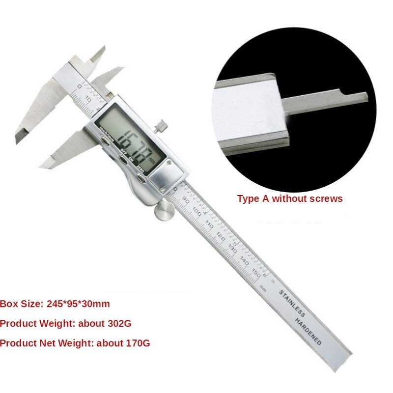 6-Inch 150mm digital calipers Stainless Steel Electronic Digital Vernier Caliper Metal Micrometer Measuring tool calipers: No screws