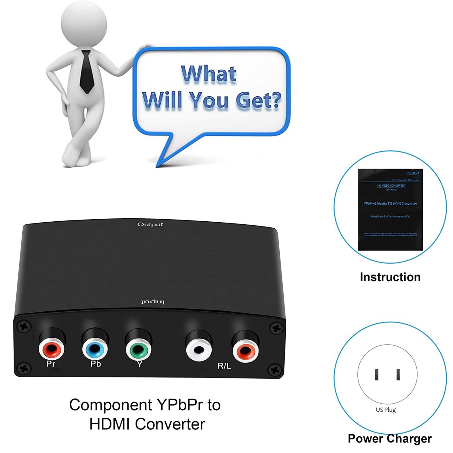 Adaptateur ypbpr vers hdmi , 5 rca rvb g/d  , 1080p pour dvd psp vers hdtv