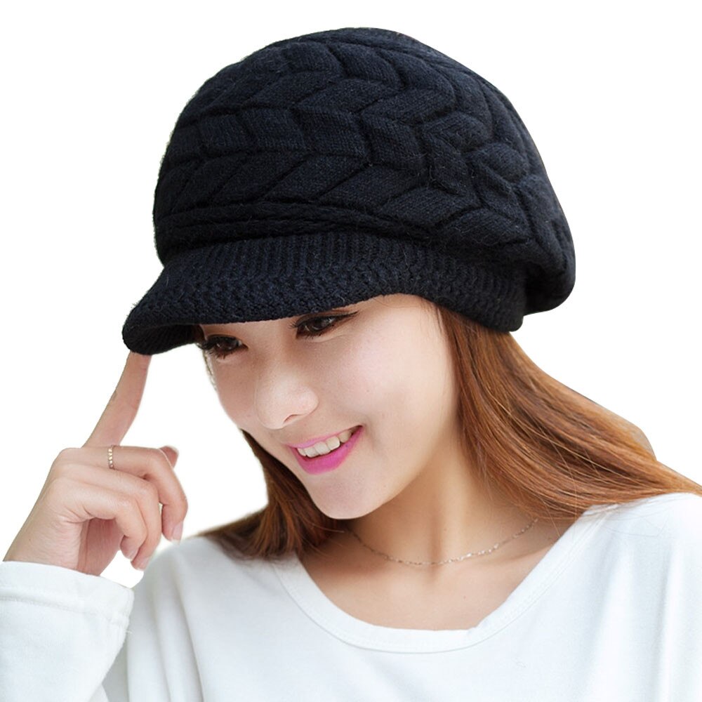 Vrouwen Winter Hoed Warme Mutsen Fleece Gebreide Hoeden Voor Vrouw Konijnenbont Cap Herfst En Winter Dames Mode hoed: Black 