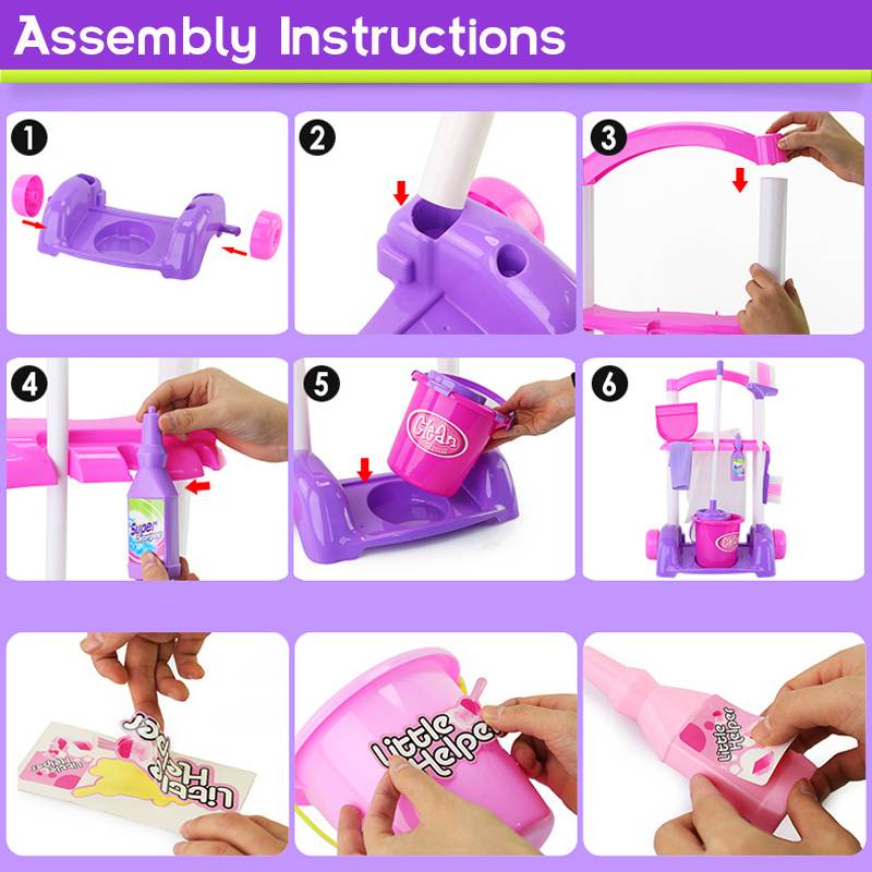 Children Kids Pretend Play Housekeeping Toys Simulation Cleaning Tools Kit Sweeping Mop Brush Trolley Cleaning Toys Set