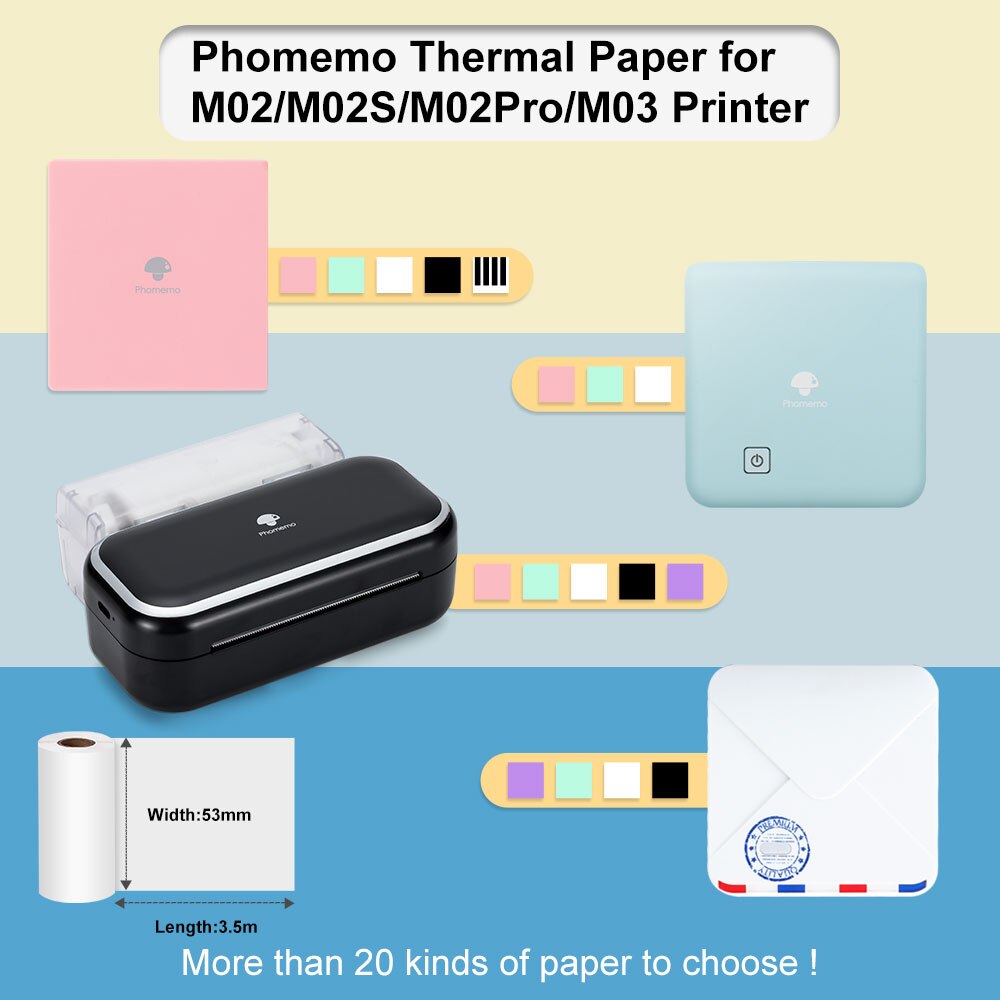 M02 Zelfklevende Thermisch Papier Bpa Gratis Afdrukken Thermische Foto Sticker Rolling Papier Voor Phomemo M02/M02S/m02Pro Mini Printer