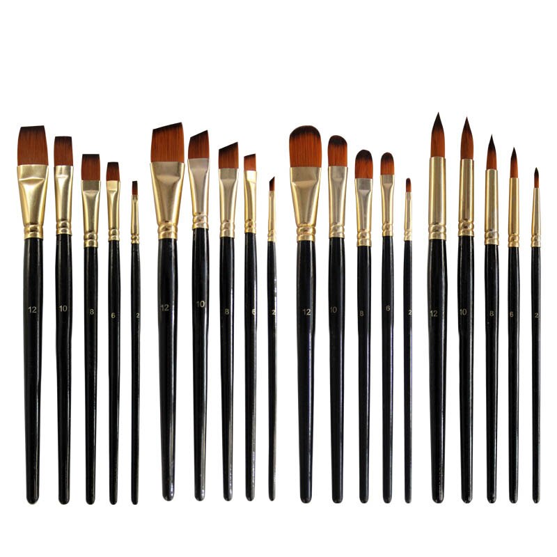 Artist Paint Brush Set 5Pcs Nylon Hair Wood Black Handle Watercolor Acrylic Oil Brush Painting Art Supplies