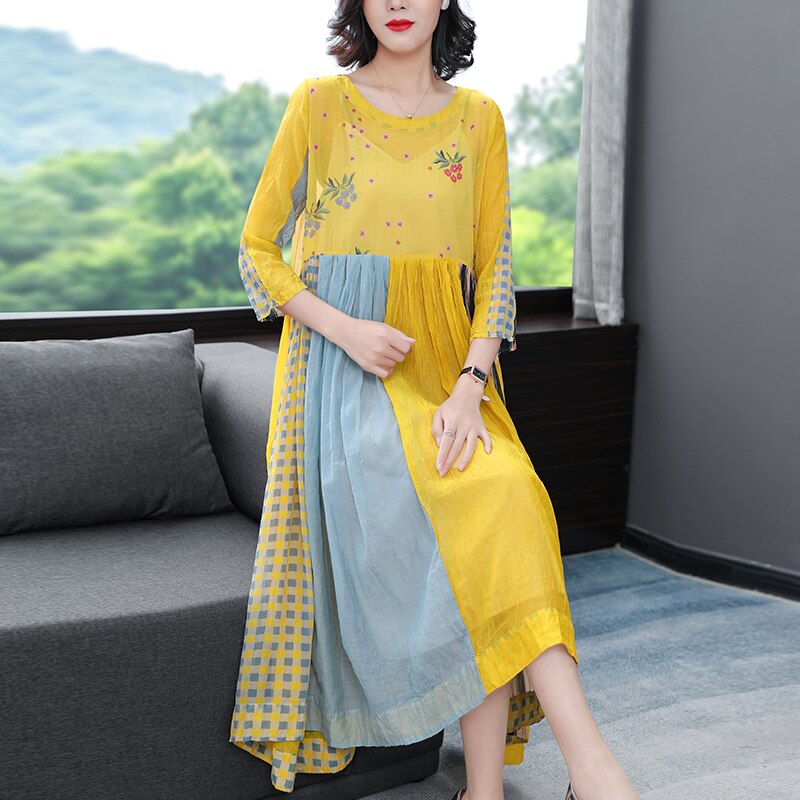 ZUOMAN-vestido Midi Floral de seda de morera para mujer, ropa de primavera y verano, holgado, 4XL talla grande, ceñido, , para