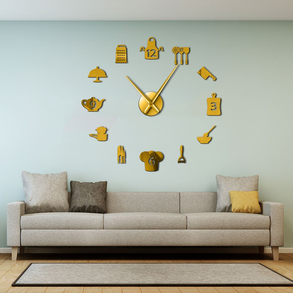 Kitchen Tools DIY Giant Wall Clock Kitchen Utensils Frameless Large Wall Watch Modern Dining Room Kitchen Art Decor Timepiece