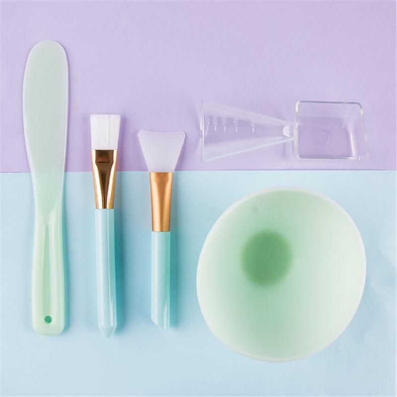 DIY Mask Bowl Mixing Brush Makeup Tool Set 4 In1 Beauty Skin Care With Brush Mixed Stir Spatula Stick Measuring Spoon Kit: green