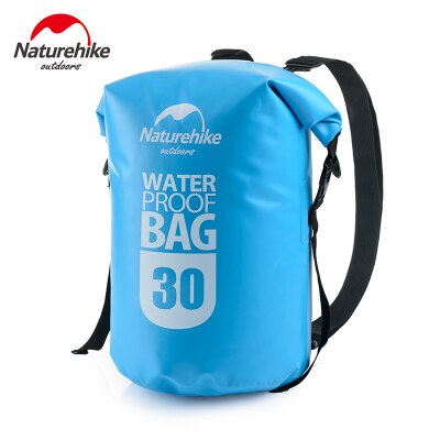 Naturehike Waterproof Backpack 2 Shoulder Straps Ocean Pack Outdoor Beach Swimming Storage Bag Camping Drifting Kayak Dry Bag: 30L Blue