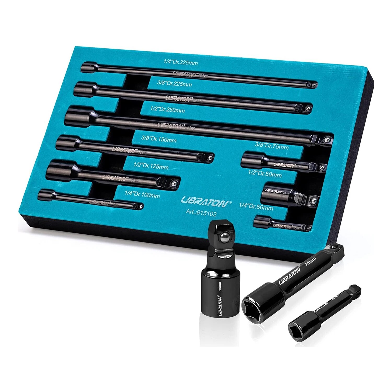 Libraton Wobble Extension Set Socket Extensions Set Ratchet Extensions 1/4" 3/8" 1/2" Wobble Extensions Drive Socket Extension: black