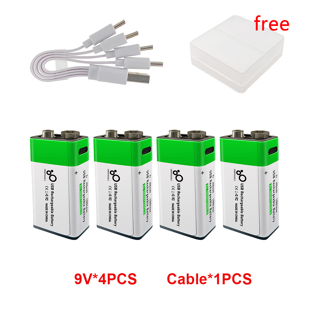 2-20pz 9V Batteria ricaricabile agli ioni di litio Ricarica USB 6F22 Batteria quadrata agli ioni di litio per metallo rivelatore KTV Microfono Giocattolo Multimetro: bianca