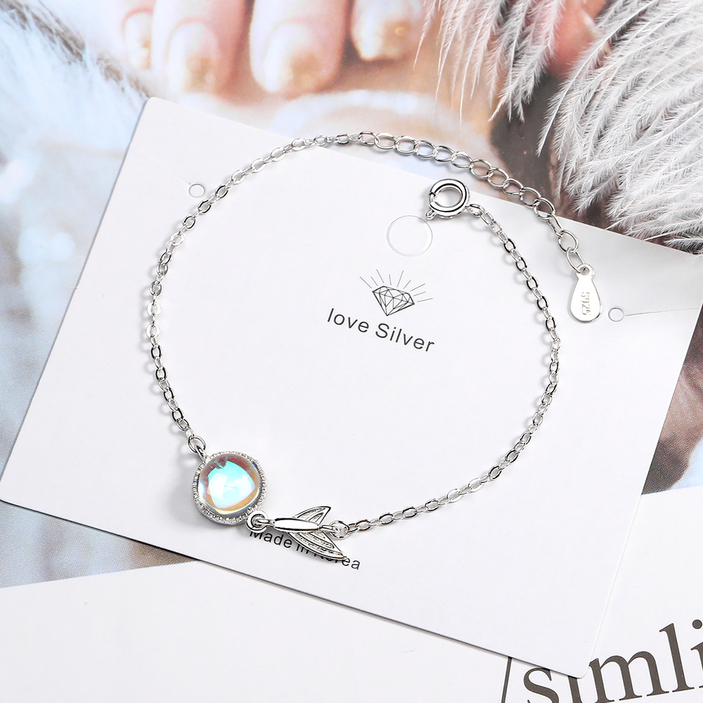 Silver Color Moonstone charm Bracelet for women Fishtail Chain Bracelet Korea Jewelry