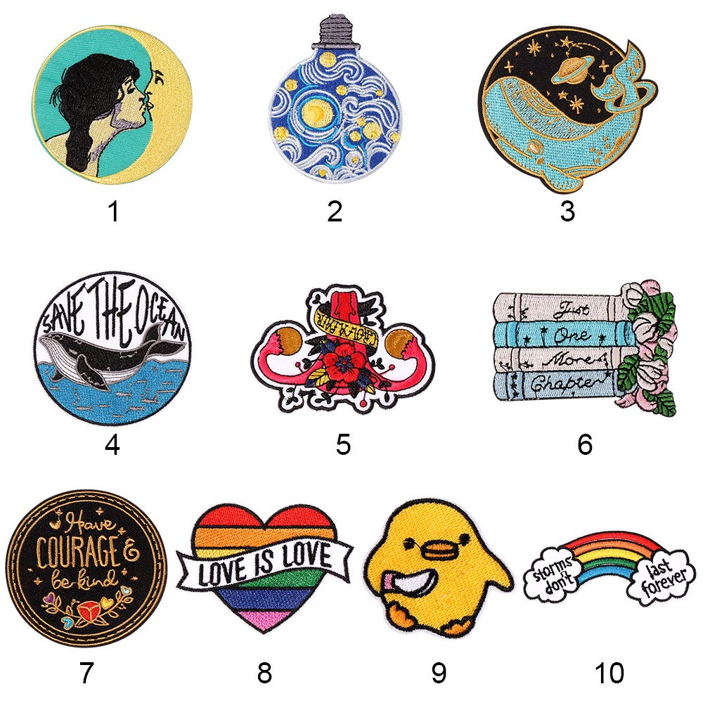 Sewing Clothing Heart Rainbow Whale Clothes Sticker Embroidery Patches Iron On Patch Moon