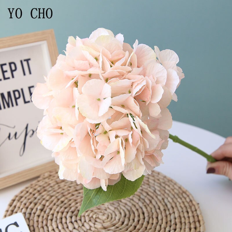 YO CHO-Flor de hortensia Artificial, rama única, Hortensia de seda, ramo de novia, decoración de en casa, planificador de flores de boda