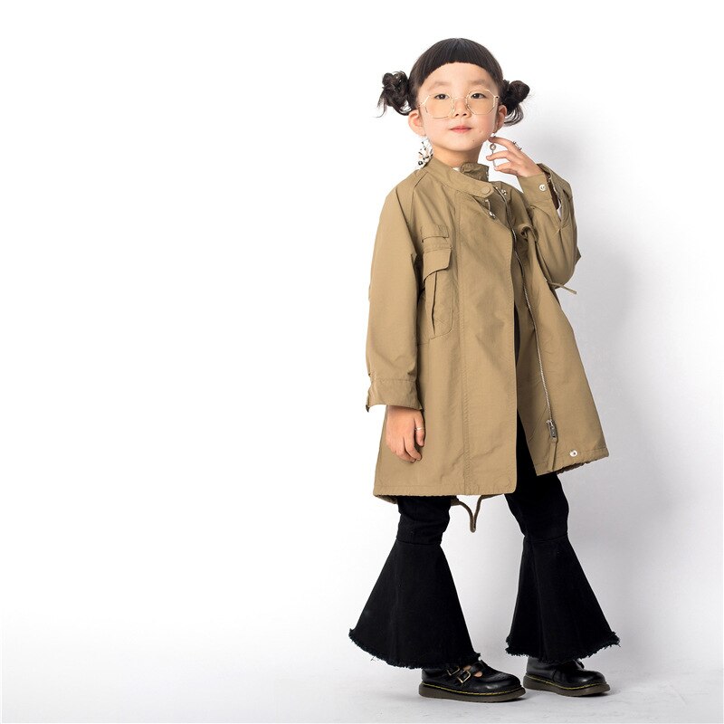 Children's Unisex Autumn Trench Kids Clothing Girls Long Trench Boys Full Solid Trench Kids Cotton Outerwear and Coats: 4T