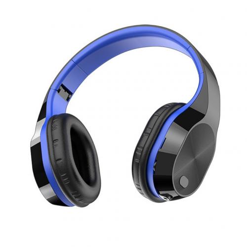 Folding Wireless TF Card Bluetooth 5.0 Stereo Music Headphone Sports Headset: Black  Blue