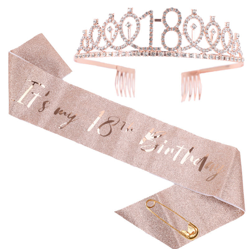 10 15 18 21 30 40 50 jarige meisje koningin satijnen sjerp kristallen kroon voor vrouwen kinderen verjaardag jubileum decoraties feestartikelen: Lichtgrijs