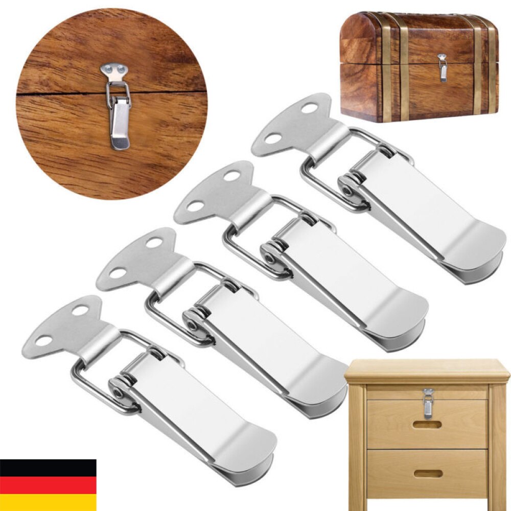 4pcs Stainless Steel Spring Loaded Toggle Case Box Chest Trunk Catches Hasps Clamps (Silver)