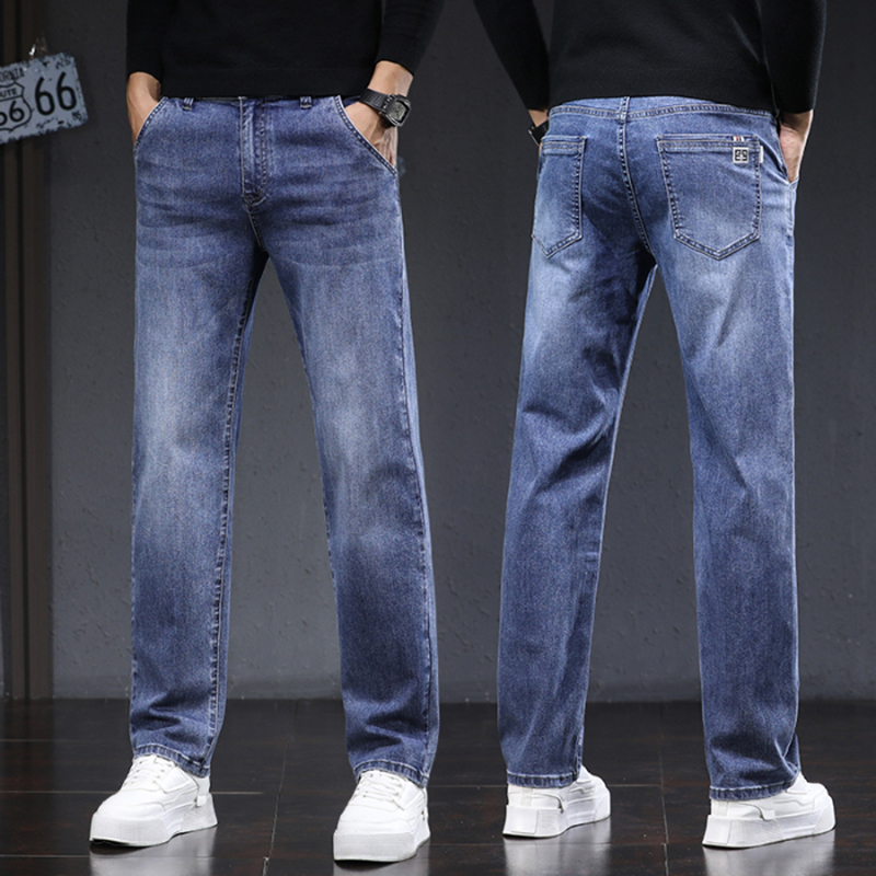 Pantalones vaqueros rectos para hombre, Jeans lavados de , elásticos, informales, versátiles, de , clásicos, primavera y otoño: 42 / Negro