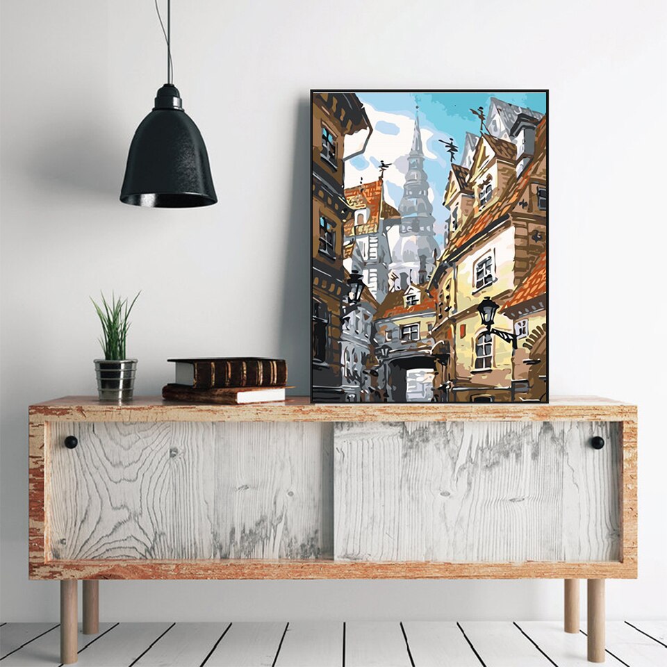 AZQSD Oil Painting By Numbers Landscape DIY Acrylic Paint Coloring By Numbers City Scenery Canvas Pictures Living Room