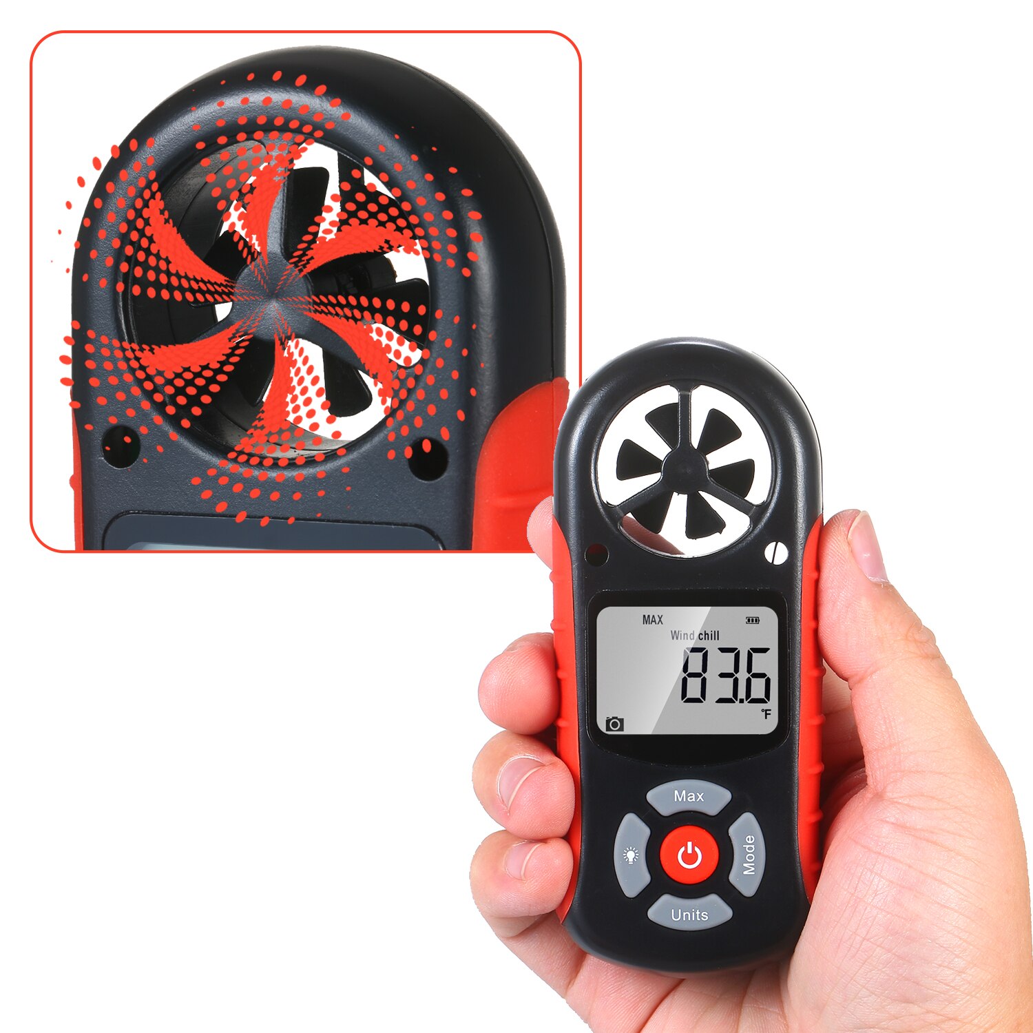 8 in 1 Anemometer Wind Speed/Wind Chill/Temperature/Humidity/Heat Index/Dew Pressure/Altitude Point Meter Digital Anemometer