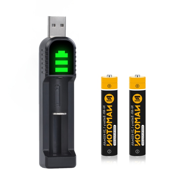 1.2V 450mAh AAAA Rechargeable Battery with AAAA Ni-MH Battery Charger for Dell Stylus, Surface Pen, Alarm Clocks, Flashlights: 2Battery 1Charger