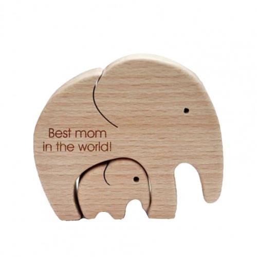 1Pcs Display Mold Houten Olifant Moeder En Kind Beste Moeder In De Wereld Gedrukt Hout Desktop Ornament Voor kids: 2