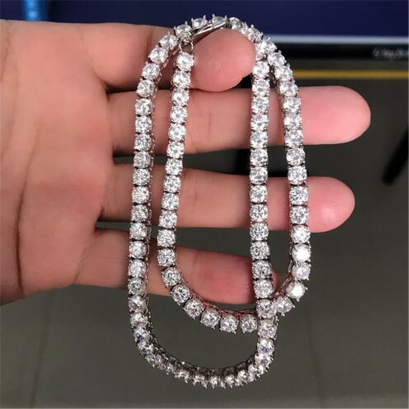 Trendy 3/4/5/6mm Lab Diamond cz Necklace White Gold filled Party Wedding Chain Necklace For Women men Rock Hiphop Jewelry