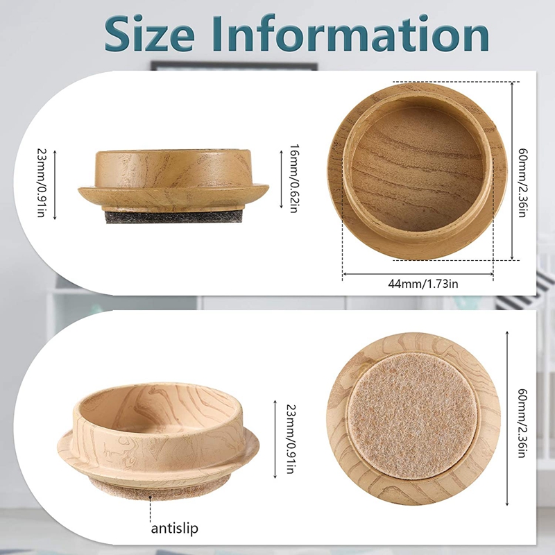 8 Pieces Felt Floor Cups 4.5 cm Round Furniture Felt Castors Non Slip Floor Protector for Chair Legs Furniture