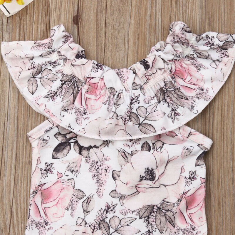 2 st Set Volanger Blommor Romper Spets Shorts Sommar Baby Flicka Ärmlös 0-24M