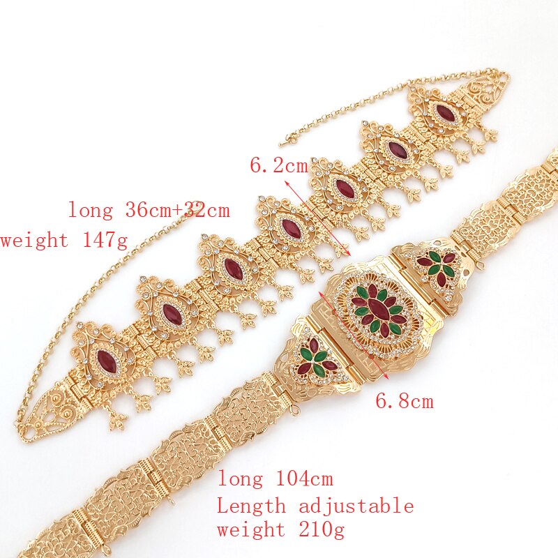 Marokkaanse Vrouwen Bruiloft Sieraden Set Abaya Taille Keten Gown Gown Riem Bruids Haar Sieraden Moslim Nationale Wedding Bijoux 2022