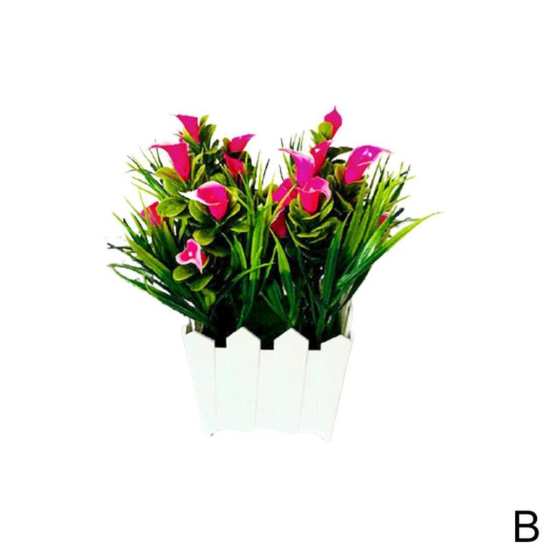 Fleur de lys Calla artificielle, Style, plante en Pot avec Pot bonsaï, ornements de jardin pour la maison: B