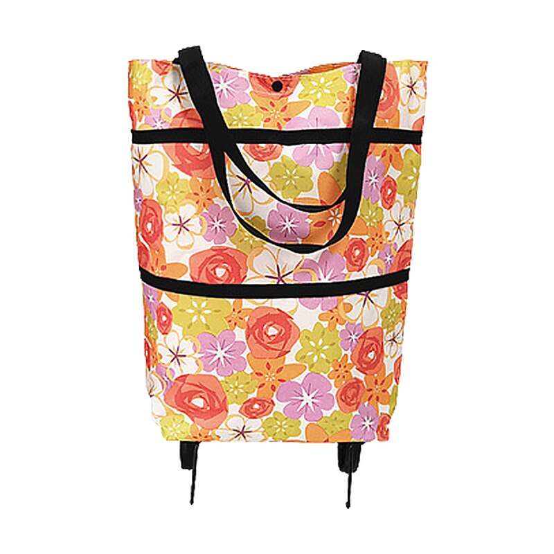 Foldable Shopping Trolley Cart Foldable Reusable Eco Large Waterproof Bag Luggage Wheels Basket bags: wheels color flower