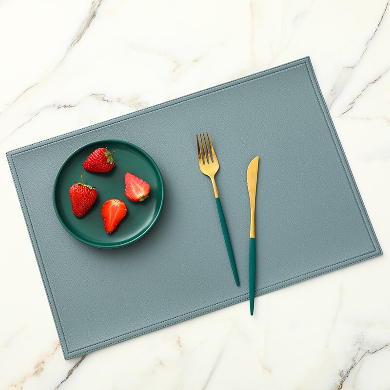 1Pc Ronde/Rechthoekige Faux Lederen Placemat Waterdicht Olie-Proof Warmte-Isolerende Tafel Mat Hotel Restaurant Tafel pu Placemat: Light blue 02