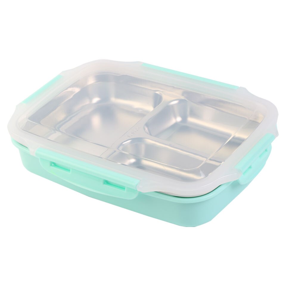 Stainless Steel Lunch Box Boiling Water Heated Food Container School Canteen Office Bento Box Kids Meal Prep Microwavable + Bag: Green / 3