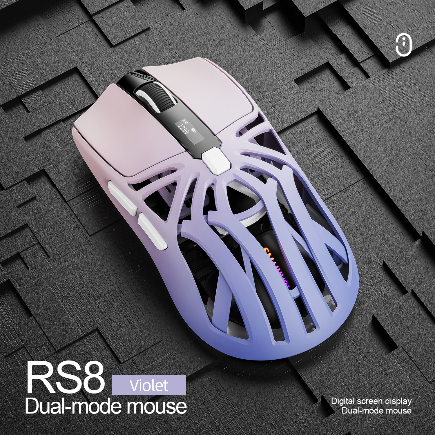 Ratón Bluetooth SMAILWOLF RS8 1000Hz, 10000dpi, conexión de tres modos, ratón macro ligero para juegos, ordenador portátil: Morado