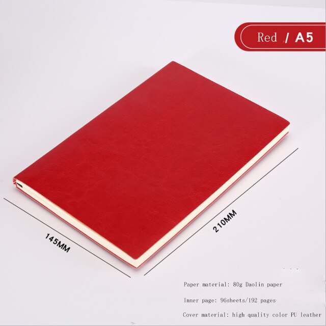 A5 A6 B5 Drie Maten 4 Stijlen 5 Kleuren Grote Business Diary Leather Soft-Copy Notebook Verhogen Dikke Notebook: A5 Red