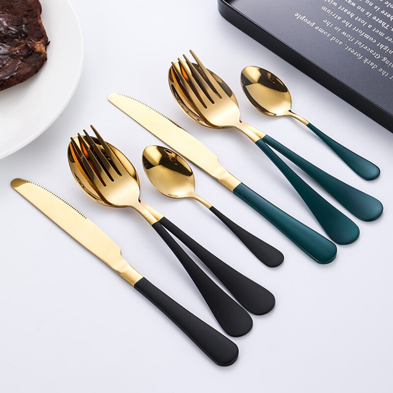 24PCS Western Kitchen Dinnerware Stainless Steel Cutlery Steak Knives Forks Dessert Spoon Tableware Set Box Party Wedding