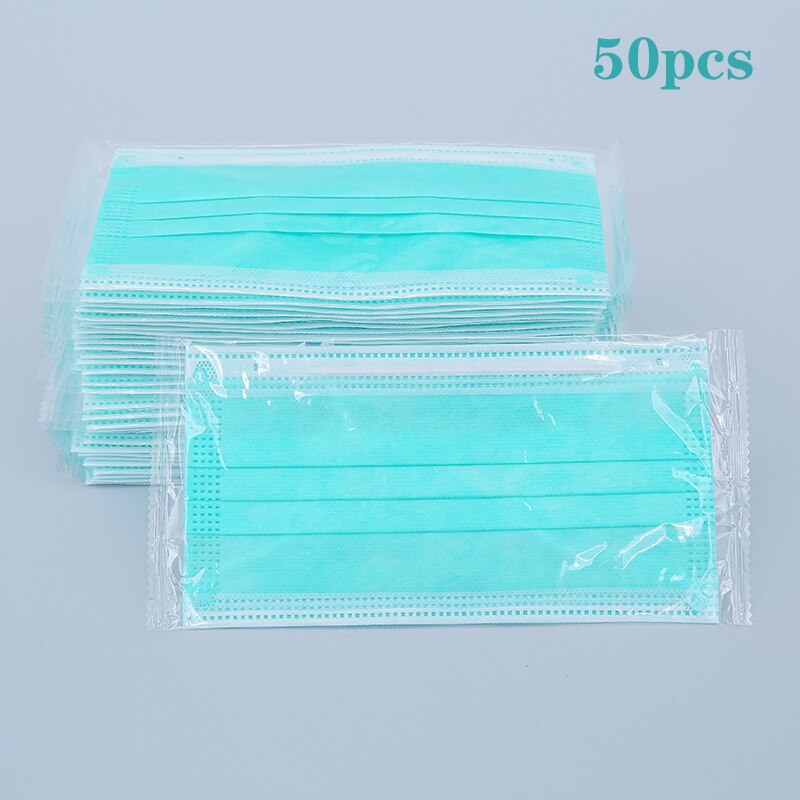 10/50/100 pièces masque facial emballage indépendant masque facial jetable masque de 3 couches Non-tissé fondu masque soufflé masque de couleur adulte: green 50pcs