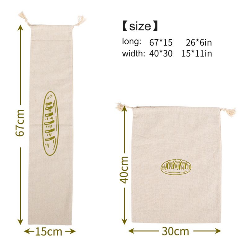Bolsa de pan de lino orgánico para organización de cocina, almacenamiento de alimentos reutilizable, bolsa con cordón para pan y Baguette, suministros de panadería