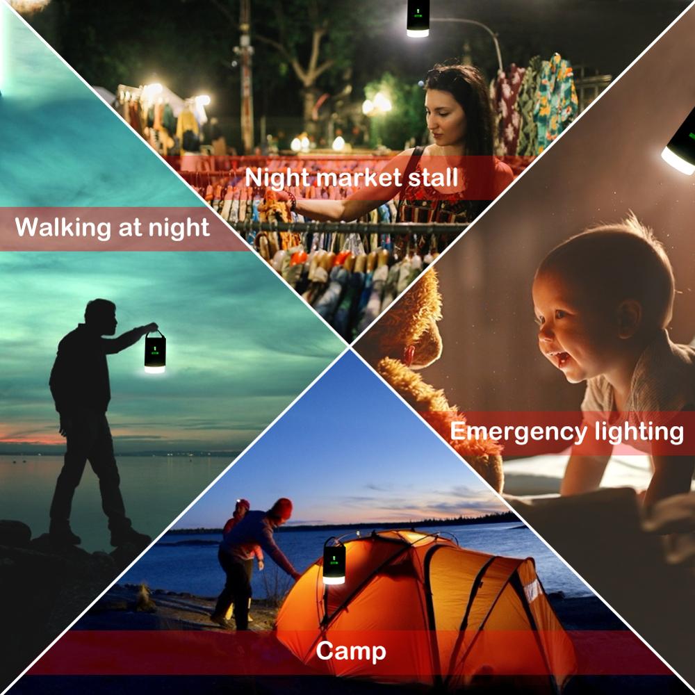 Led campinglampe usb genopladelig lanterne dæmpbar arbejdslampe ipx 6 vandtæt søgelys fjernbetjening nødhængende lommelygte
