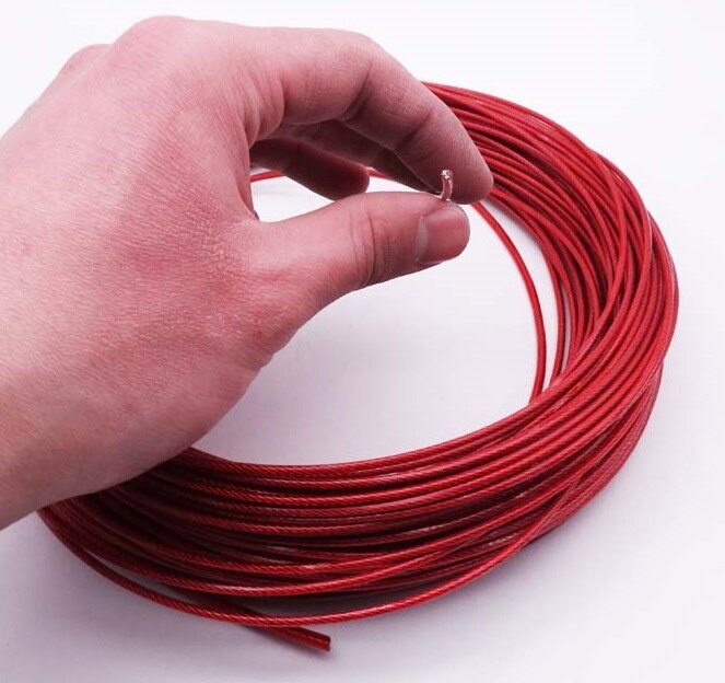 1.5mm-5mm, 3m-50m, 304 stålwirer i rustfrit stål med rødt overdækket kabel tørresnor reb surret stålwire